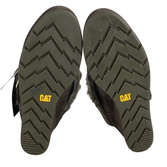 CATERPILLAR CAT BOISTEROUS FAUX FUR CAFE BROWN SUEDE WEDGE WINTER BOOTIES BOOTS - Picture 10 of 15